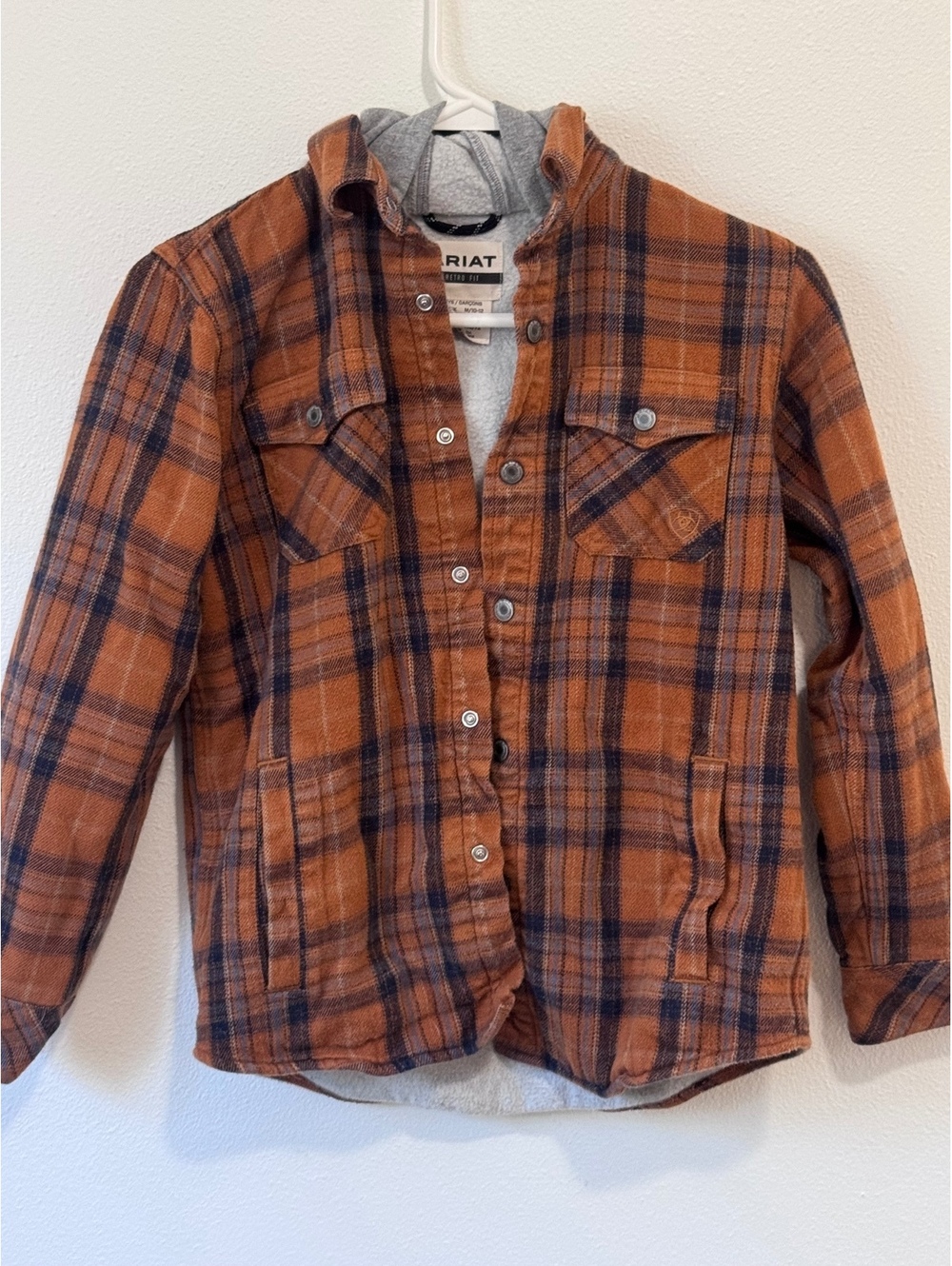 Ariat Boys Retro Fit Plaid Hooded Shirt Jacket M 10-12